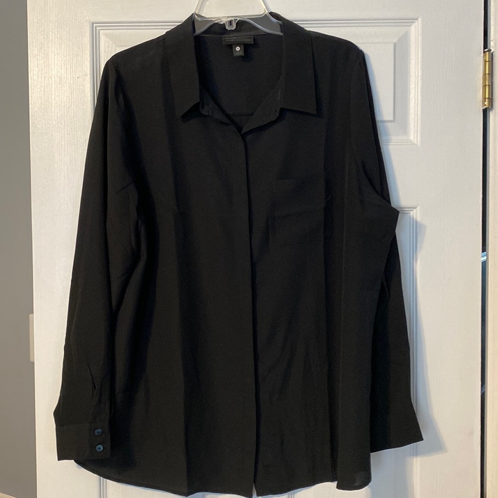 Black Long Sleeve Button Blouse Plus 1X